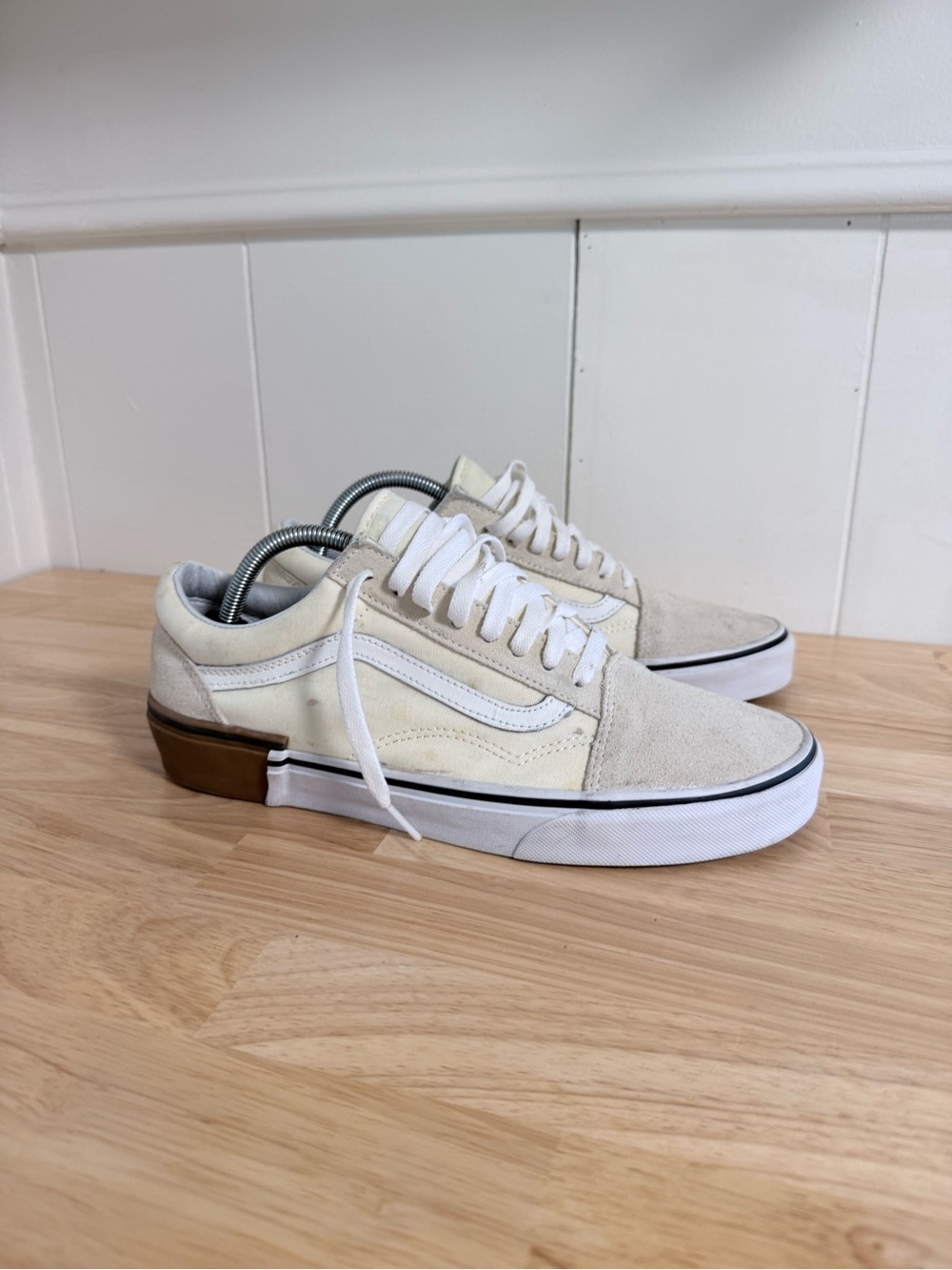Vans Old Skool Low Top Sneakers in Cream and White with Brown Accent